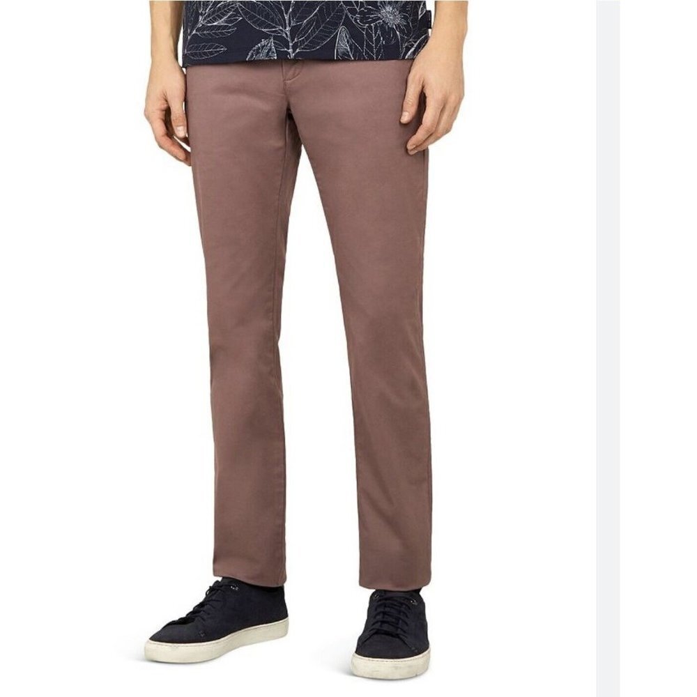 Ted‎ Baker Men's Seenchi Chino Pants Pink Pockets Twill Flat Front Stretch 36R